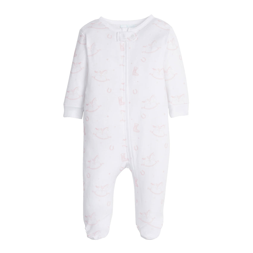 Pink Rocking Horse Zippered Footie