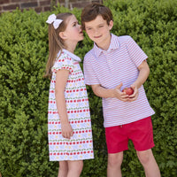 Short Sleeve Polo in Primary Stripe