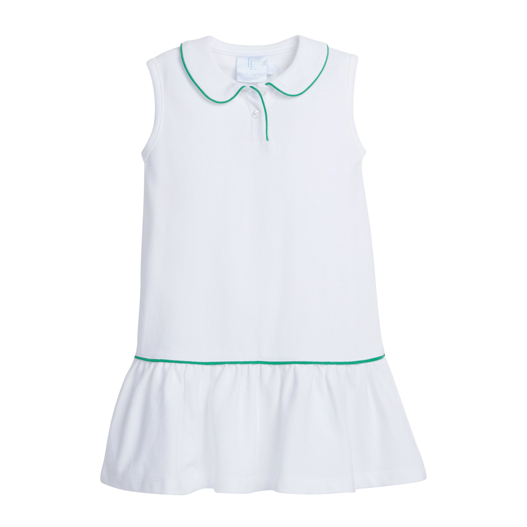 Sleeveless Polo Dress in White & Green