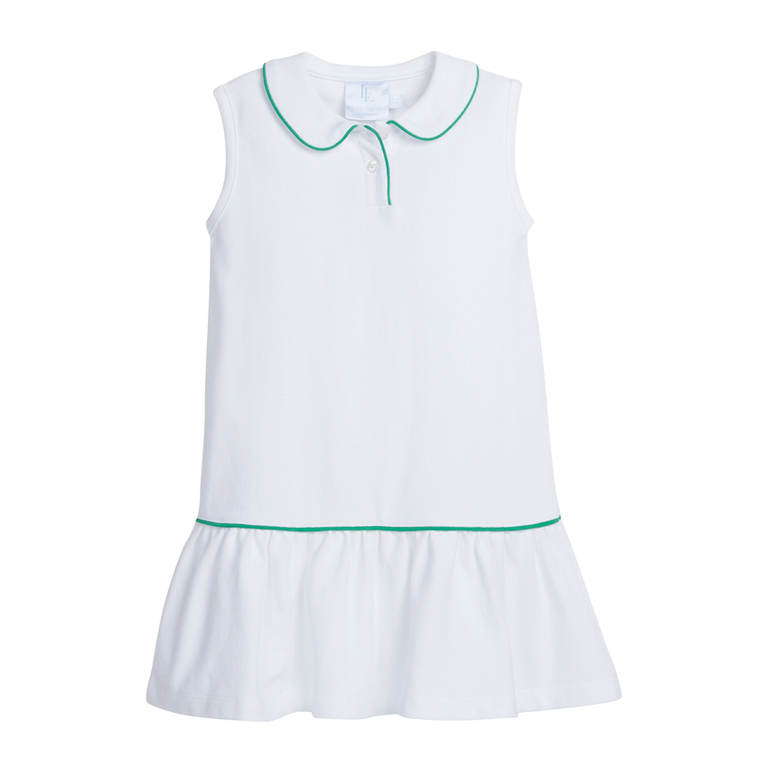 Sleeveless Polo Dress in White & Green