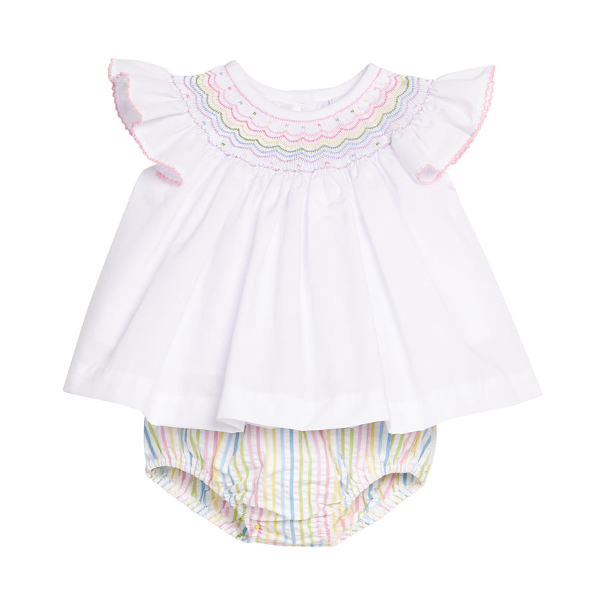 Smocked Bishop Diaper Set in Rainbow