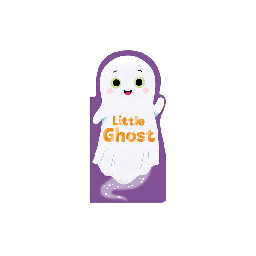 A cute cartoon ghost 'Little Ghost'  book with orange text, centered on a plain white background.