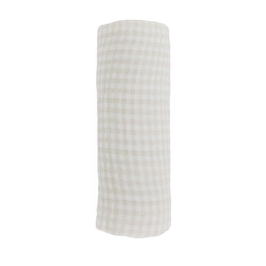 Tan Gingham Cotton Muslin Swaddle