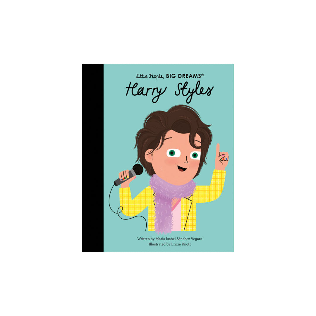Book cover featuring an illustration of a person with a microphone and raised hand, on a light blue background.