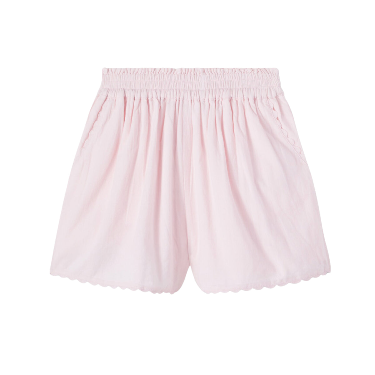 pink cotton louise misha shorts with ric rac trim on white background