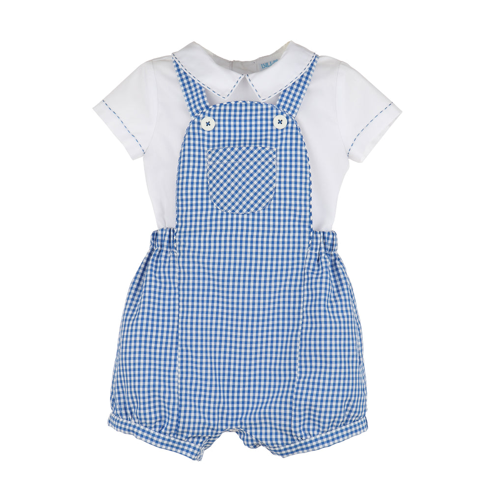 Navy Blue Check Romper Set