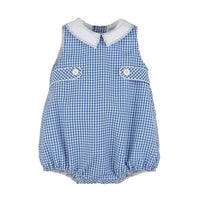 Navy Blue Check Tabs Boy Bubble