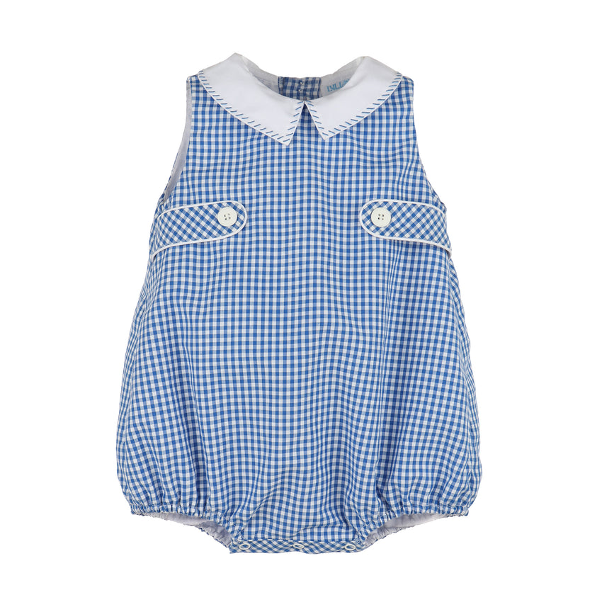 Navy Blue Check Tabs Boy Bubble