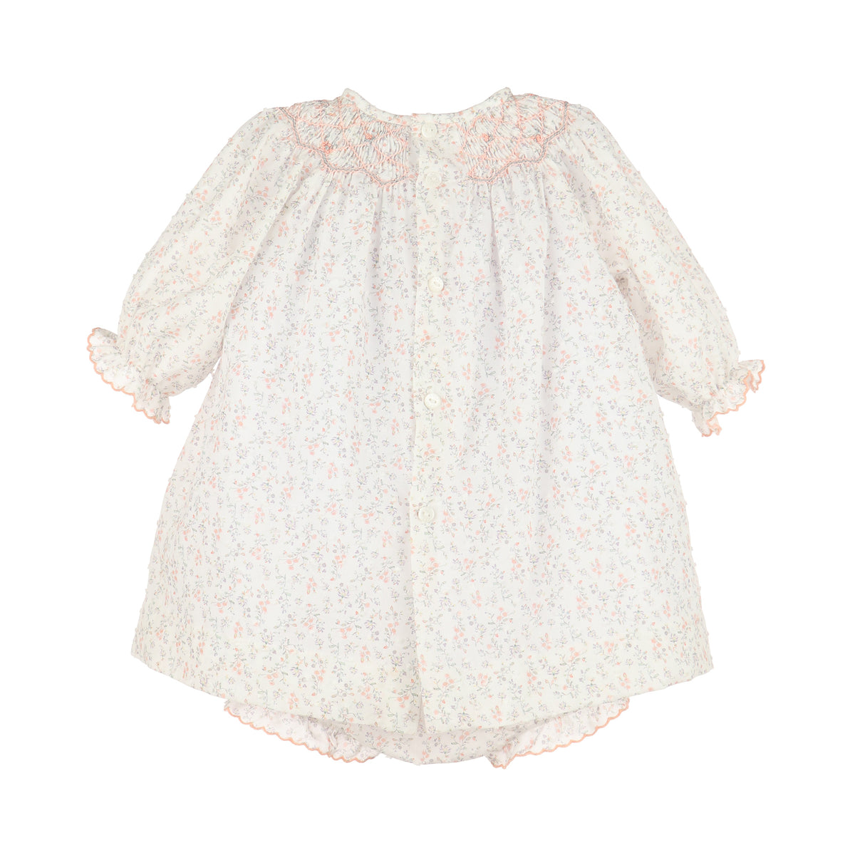 Peach Floral Swiss Dot Bishop Dress