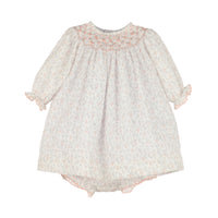 Peach Floral Swiss Dot Bishop Dress