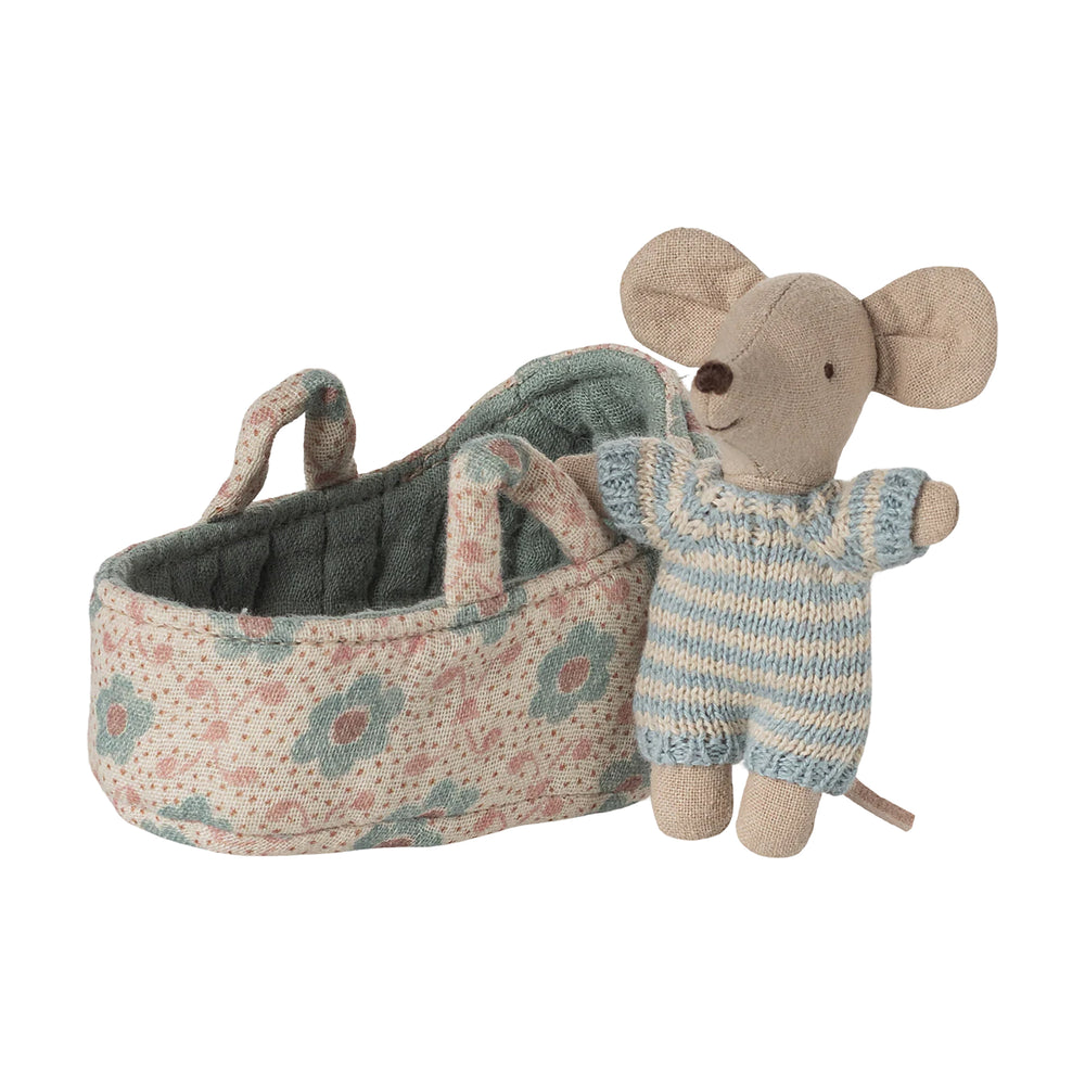 Baby Mouse in Blue Carry Cot