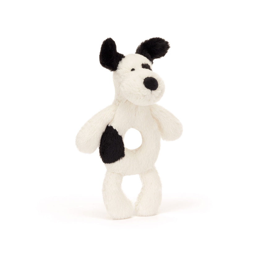 Bashful Black and Cream Puppy Ring Rattle