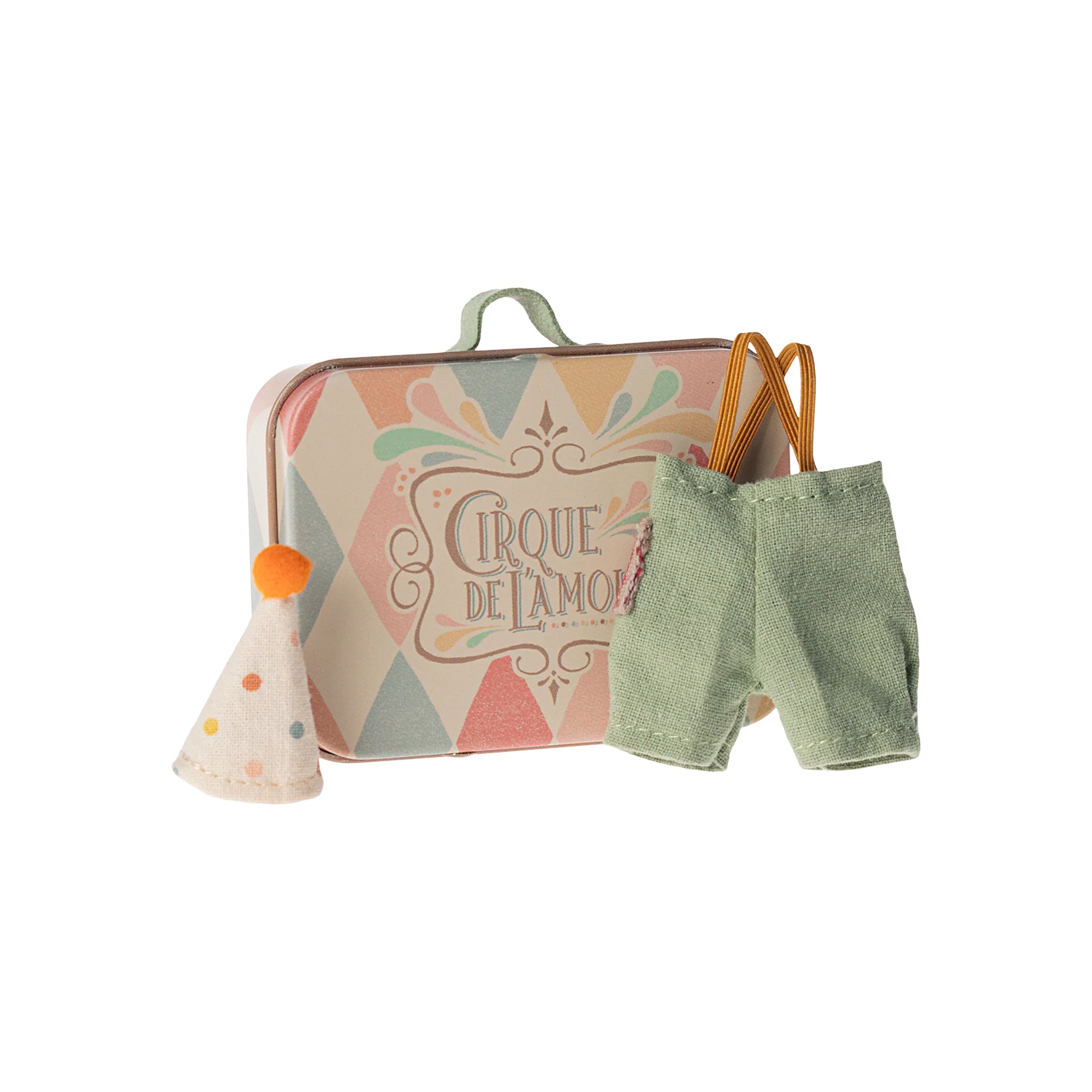 Little Brother Mouse Clown Clothes in Suitcase
