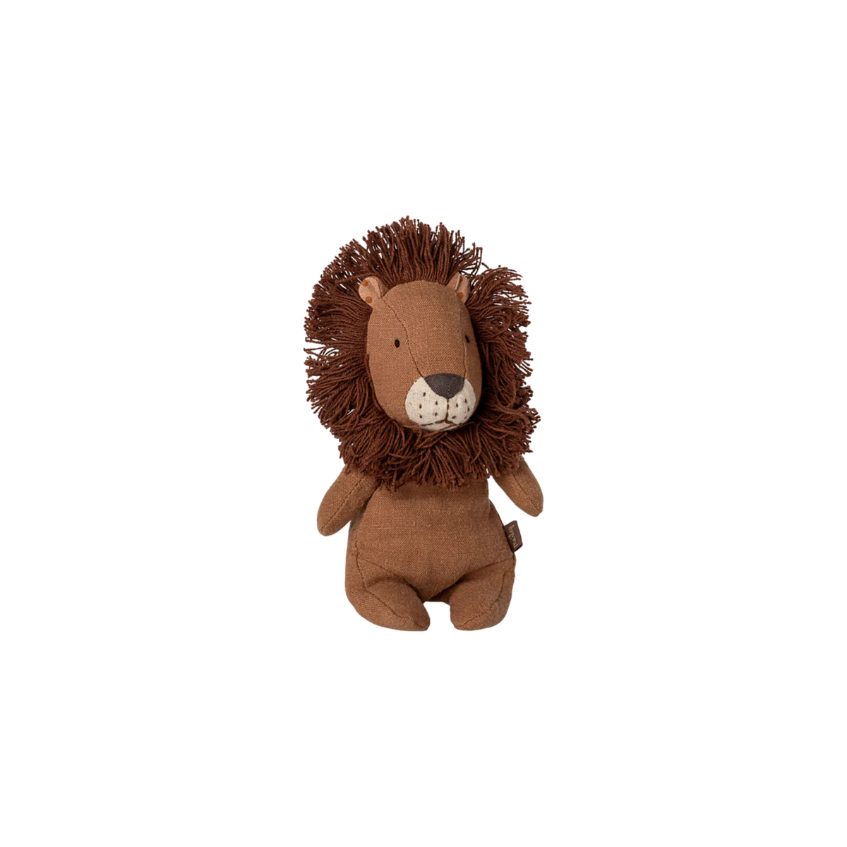 Brown lion plush toy on a white background.