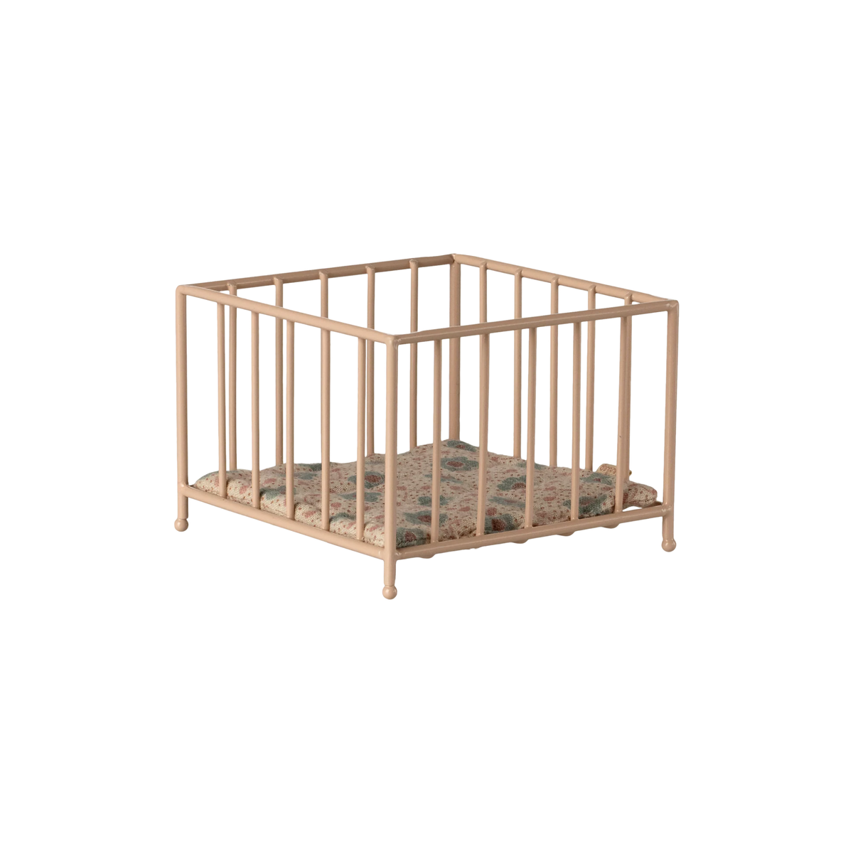 Beige metal playpen on a white background.