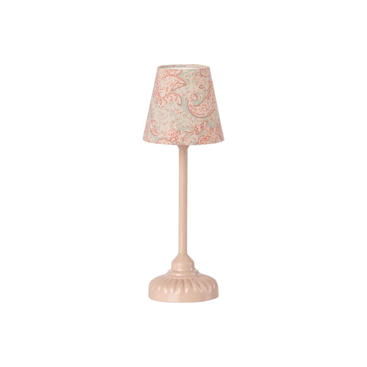 Small floor lamp with a decorative shade on a white background.