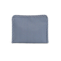 Blue and white checkered zippered pouch  on a white background