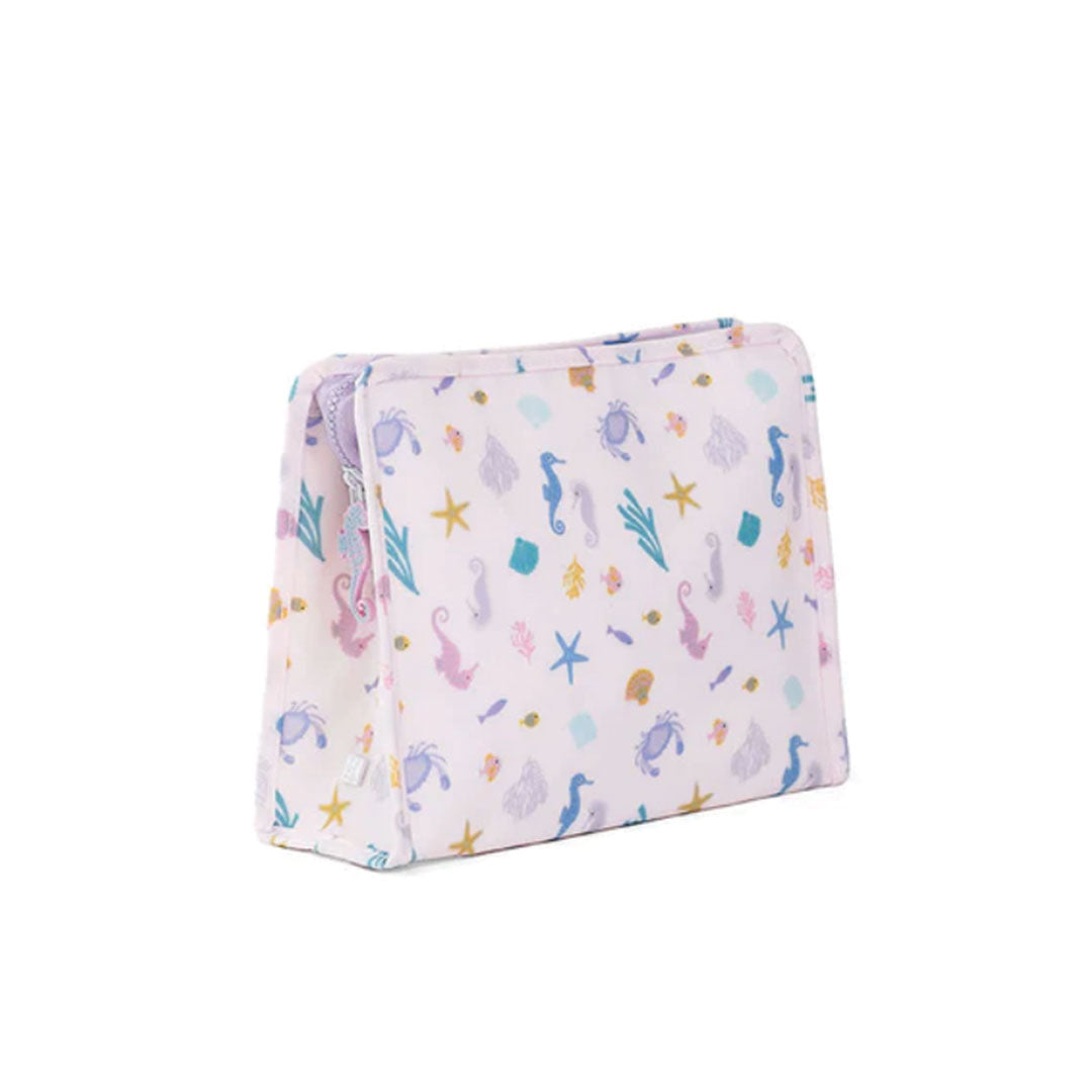 Rectangular zippered pouch with a colorful sea-themed pattern on a white background.