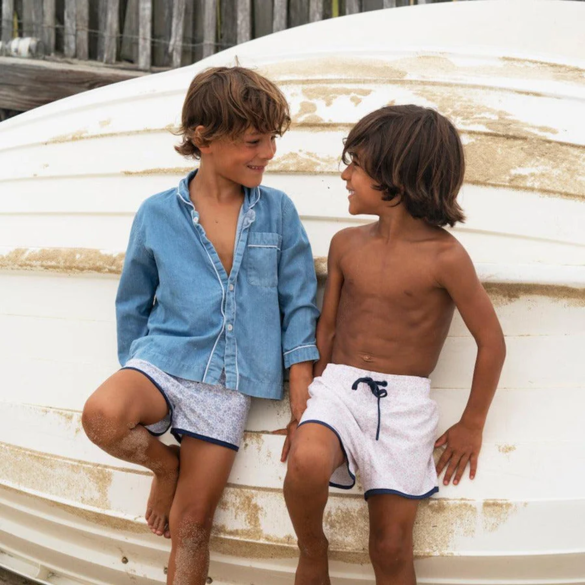 Boardie swim suits in floral and white 