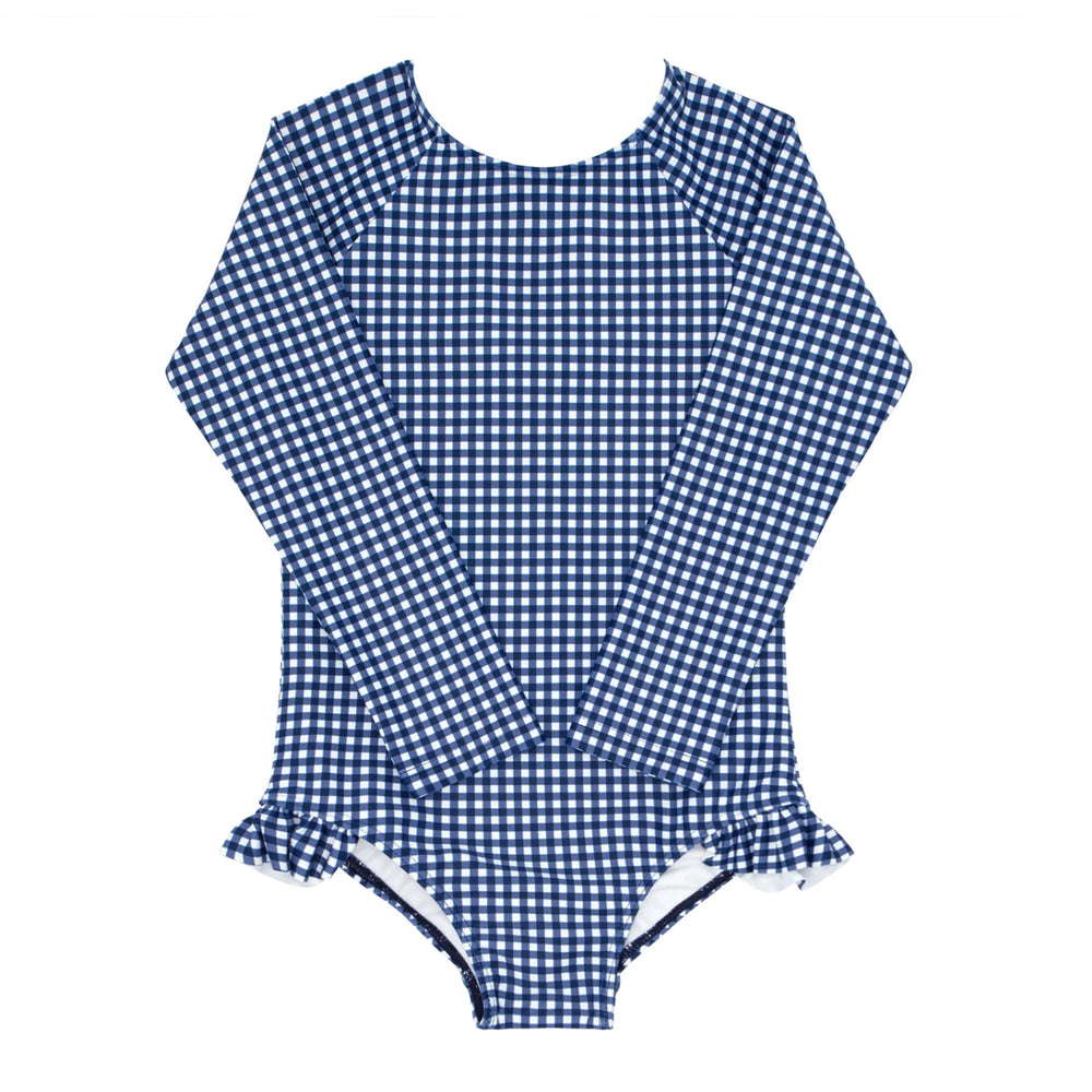 Navy Gingham Long Sleeve One-Piece