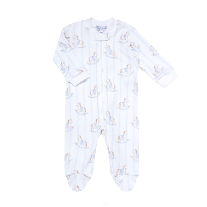 Blue Rocking Horse Zipper Footie
