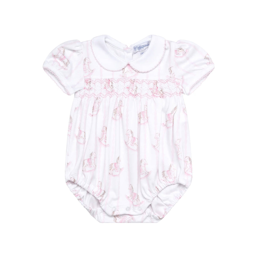 Pink Rocking Horse Smocked Bubble