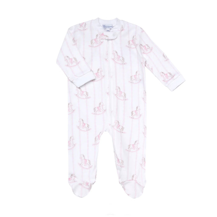 Pink Rocking Horse Zipper Footie