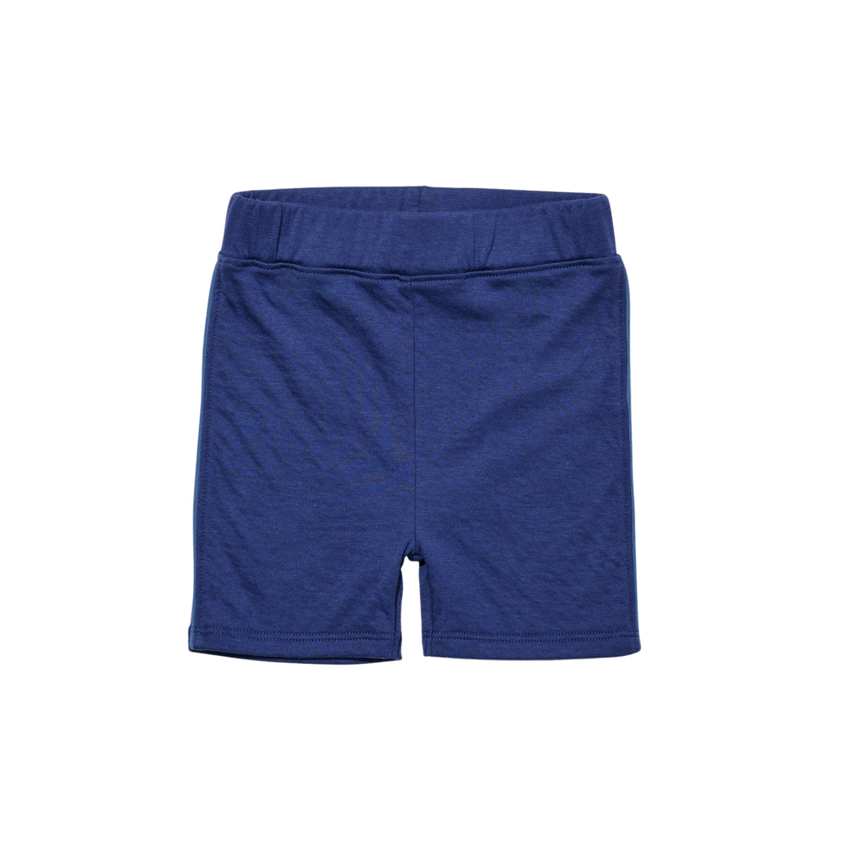 Blue athletic shorts on a white background.