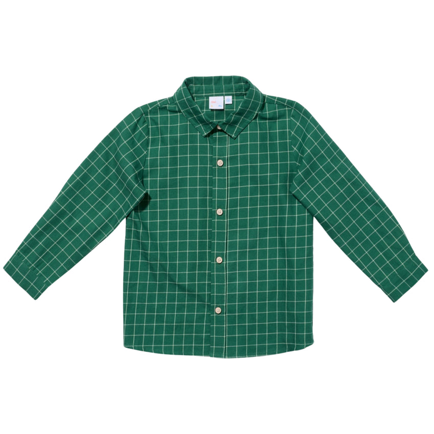 Green and white checkered shirt on a white background.