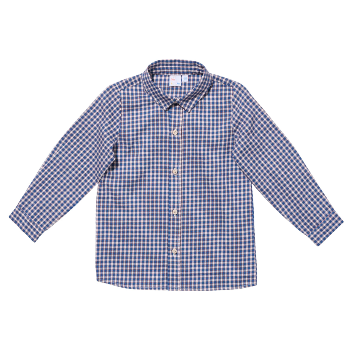 Blue and white checkered shirt on a white background.