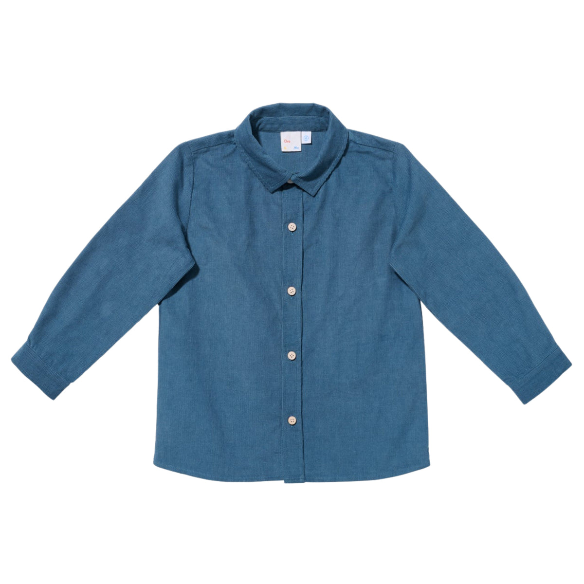 Steel blue shirt with buttons on a white background.