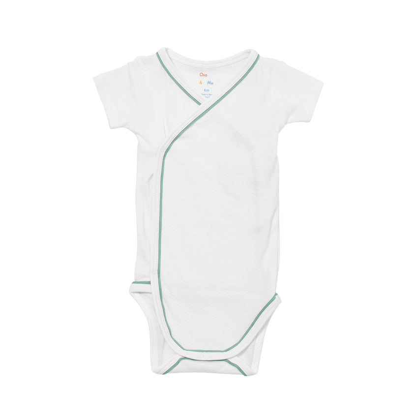 Short Sleeve Crossbody Onesie Seafoam Piping
