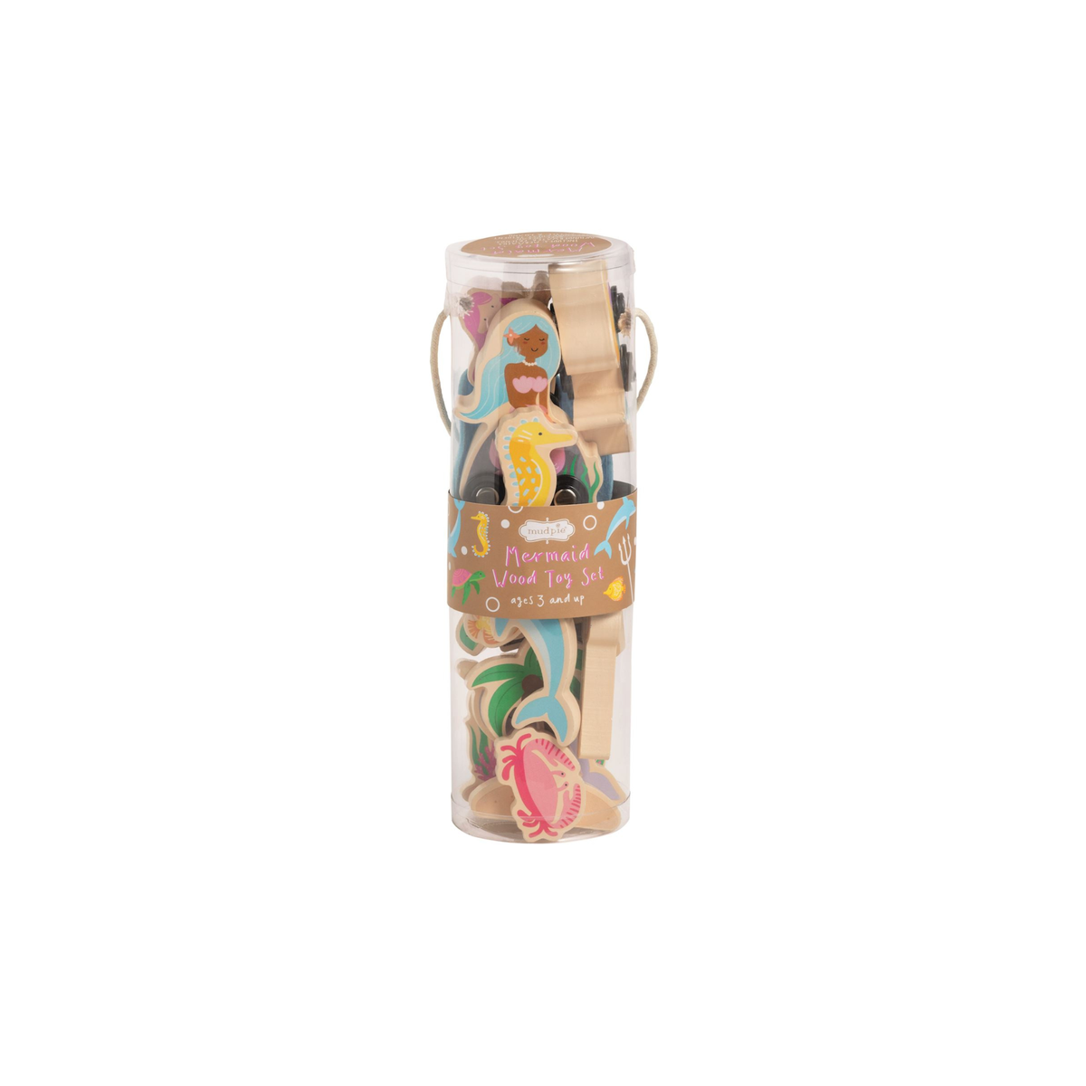 Mermaid-themed blocks in a cylindrical packaging on a white background.