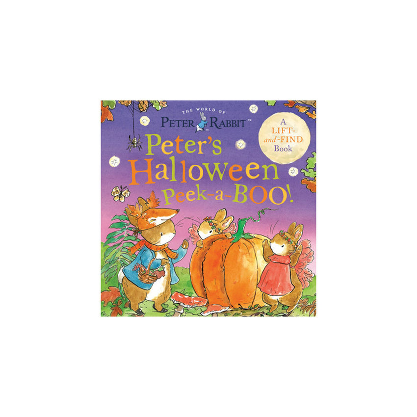 The World's Peter Rabbit children's book, 'Peter's Halloween Peek a BOO!', featuring a colorful cover illustration of Peter Rabbit, Mr. and Mrs.