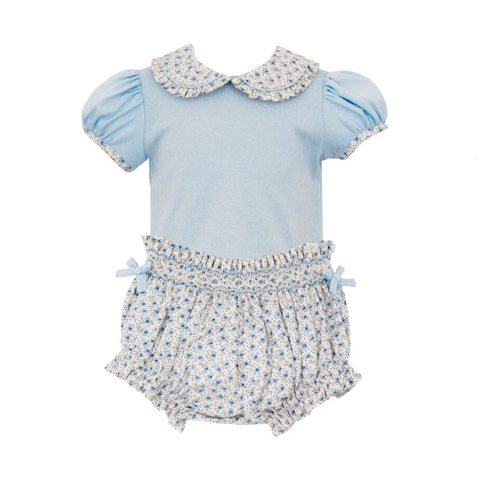 Smocked Blue Floral Bloomer Set