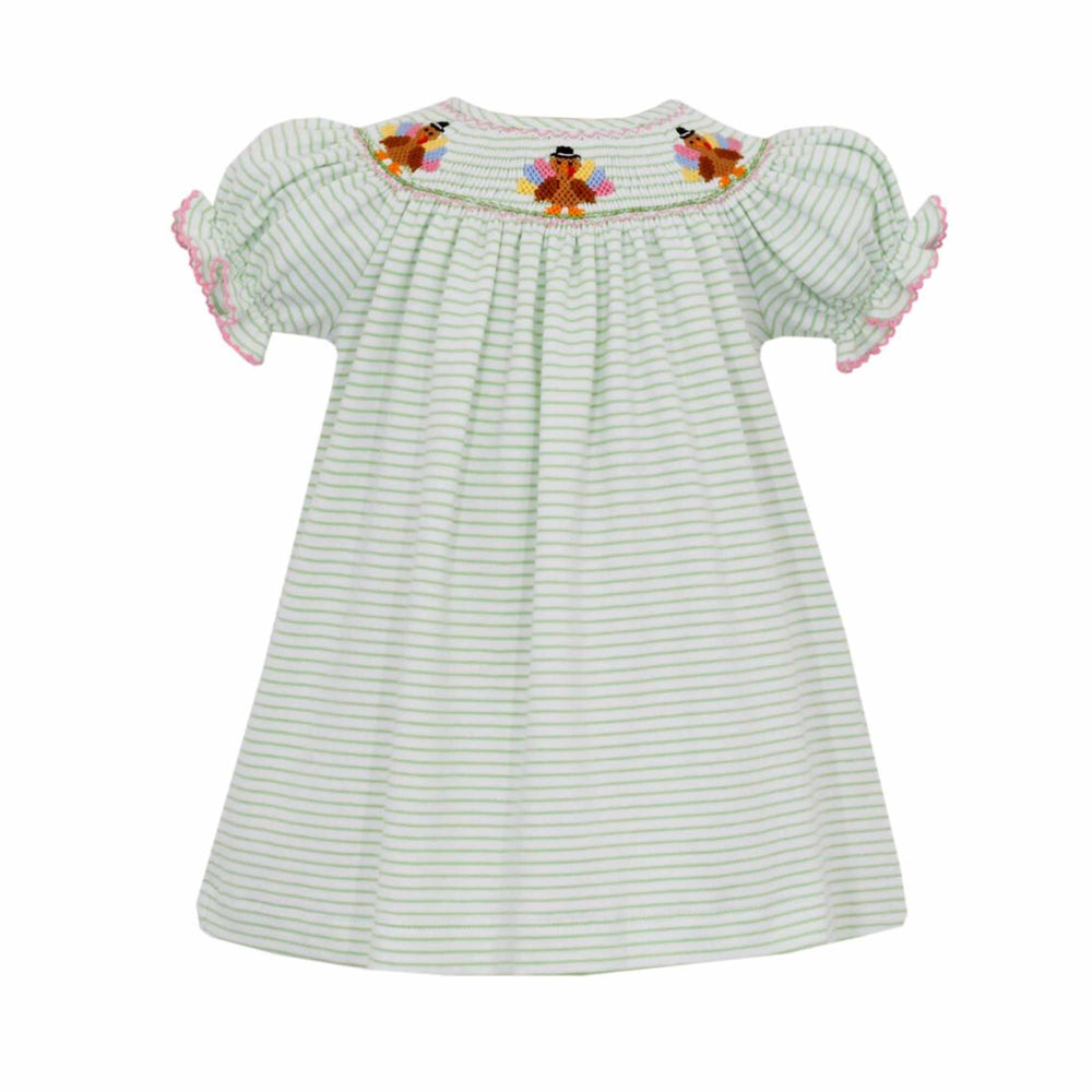 Green Stripe Knit Smocked Turkey Dress Peaches Green Stripe Knit Smocked Turkey Dress Peaches