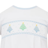 Blue Pastel Holiday Trees Knit Long Romper