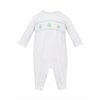 Blue Pastel Holiday Trees Knit Long Romper
