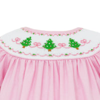 Pink Smocked Christmas Tree Bishop Dress
