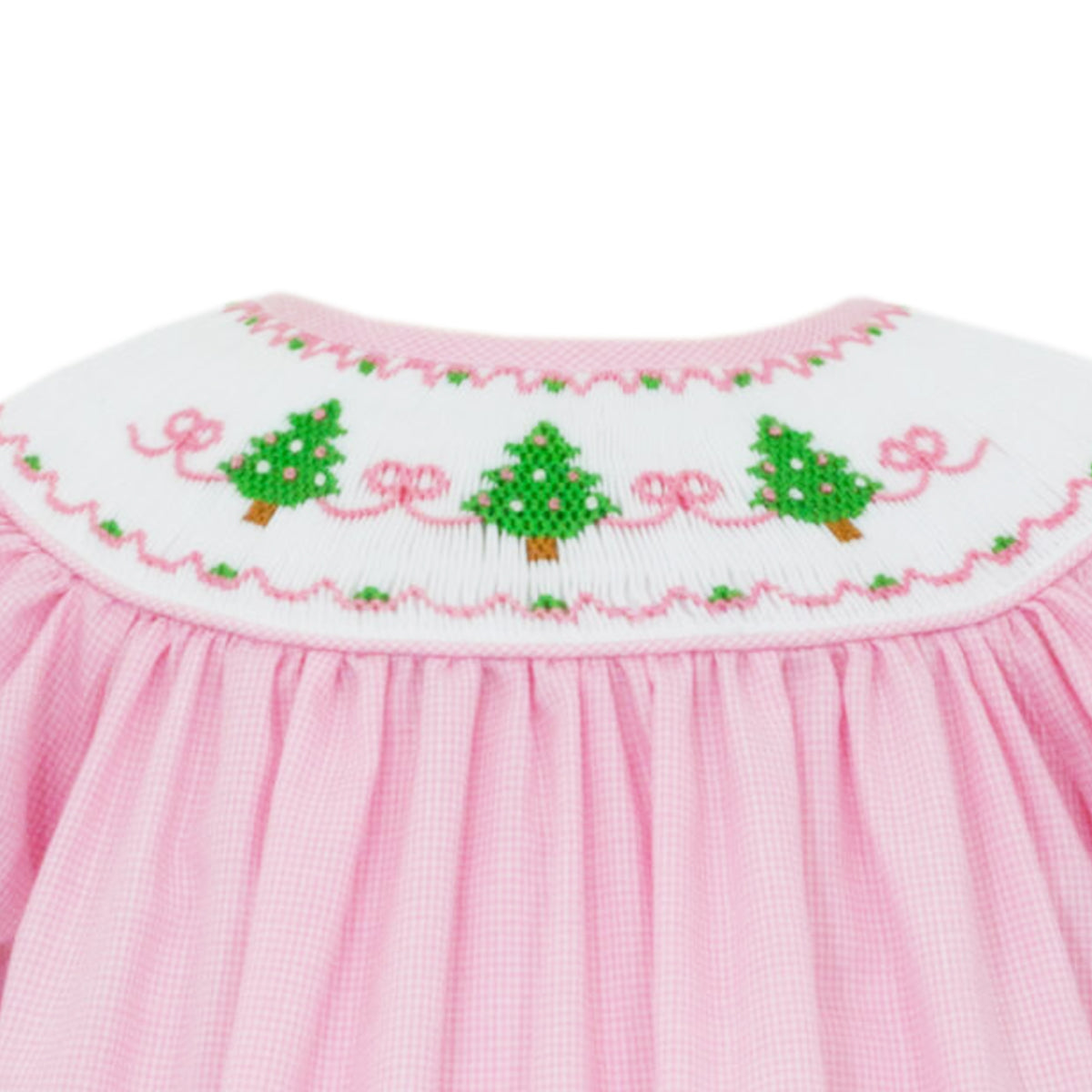 Pink Smocked Christmas Tree Bishop Dress
