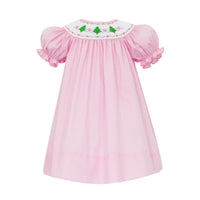 Pink Smocked Christmas Tree Bishop Dress
