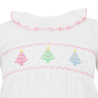 Pink Pastel Holiday Trees Knit Long Romper