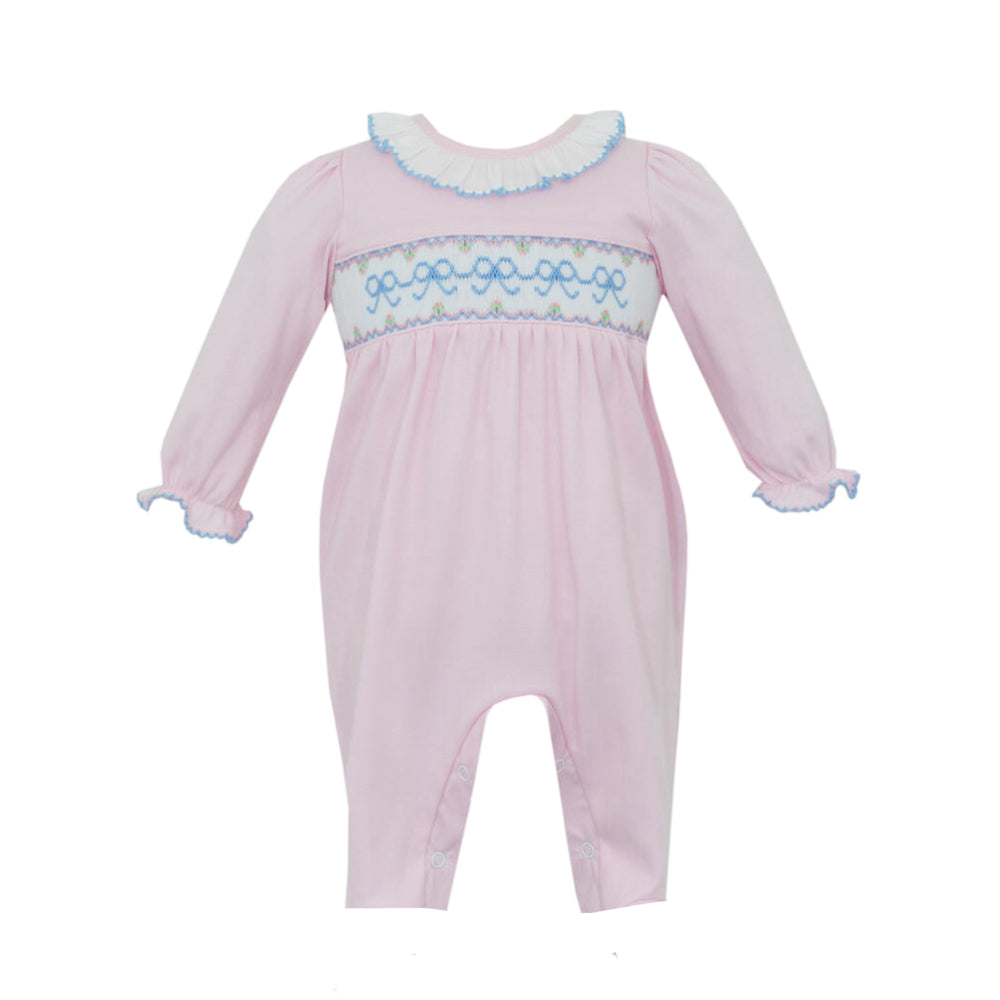 Blue Bows Pink Knit Long Romper
