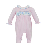 Blue Bows Pink Knit Long Romper