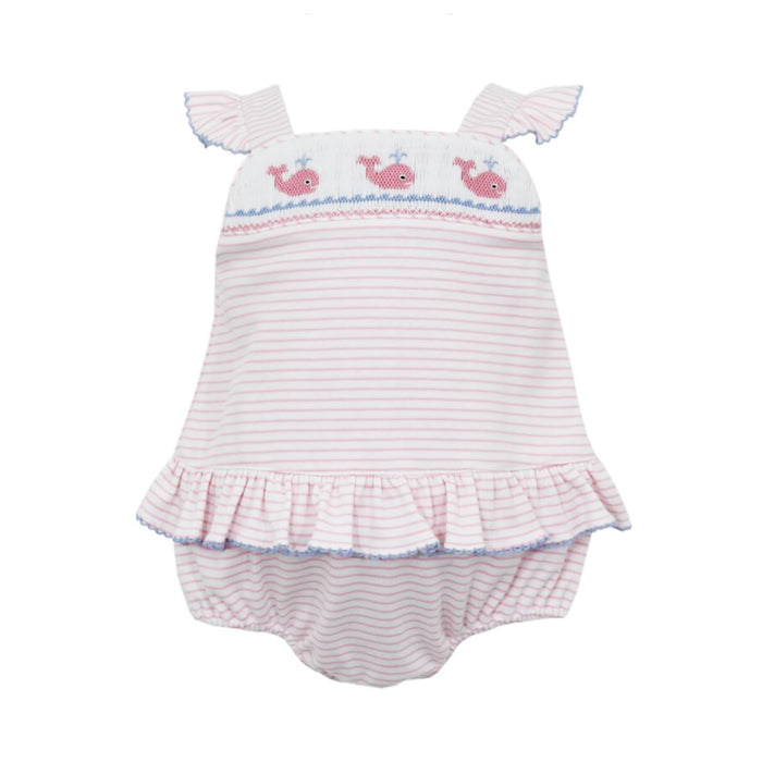 Pink Stripe Smocked Whale Sunsuit