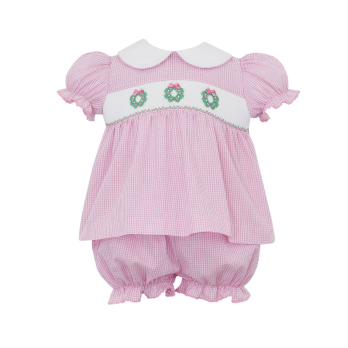 Pink Wreaths Gingham Bloomer Set