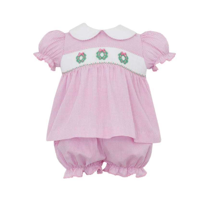 Pink Wreaths Gingham Bloomer Set