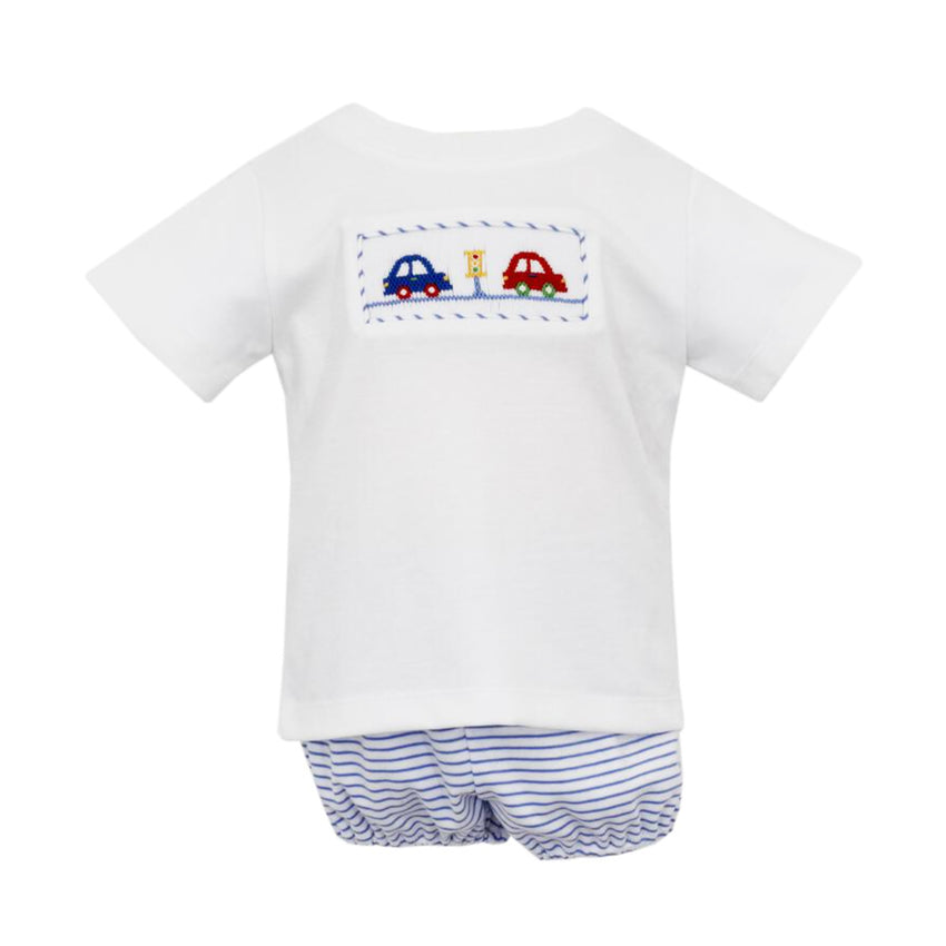 Smocked Cars Stripe Knit Short Set