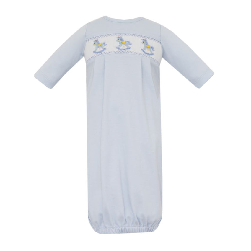 Light Blue Gown with Smocked Rocking Horses