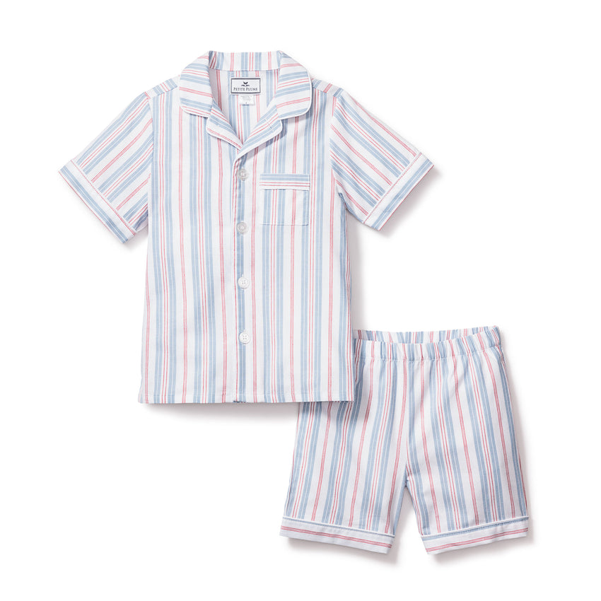 Twill Short Set Pajamas in Vintage French Stripes